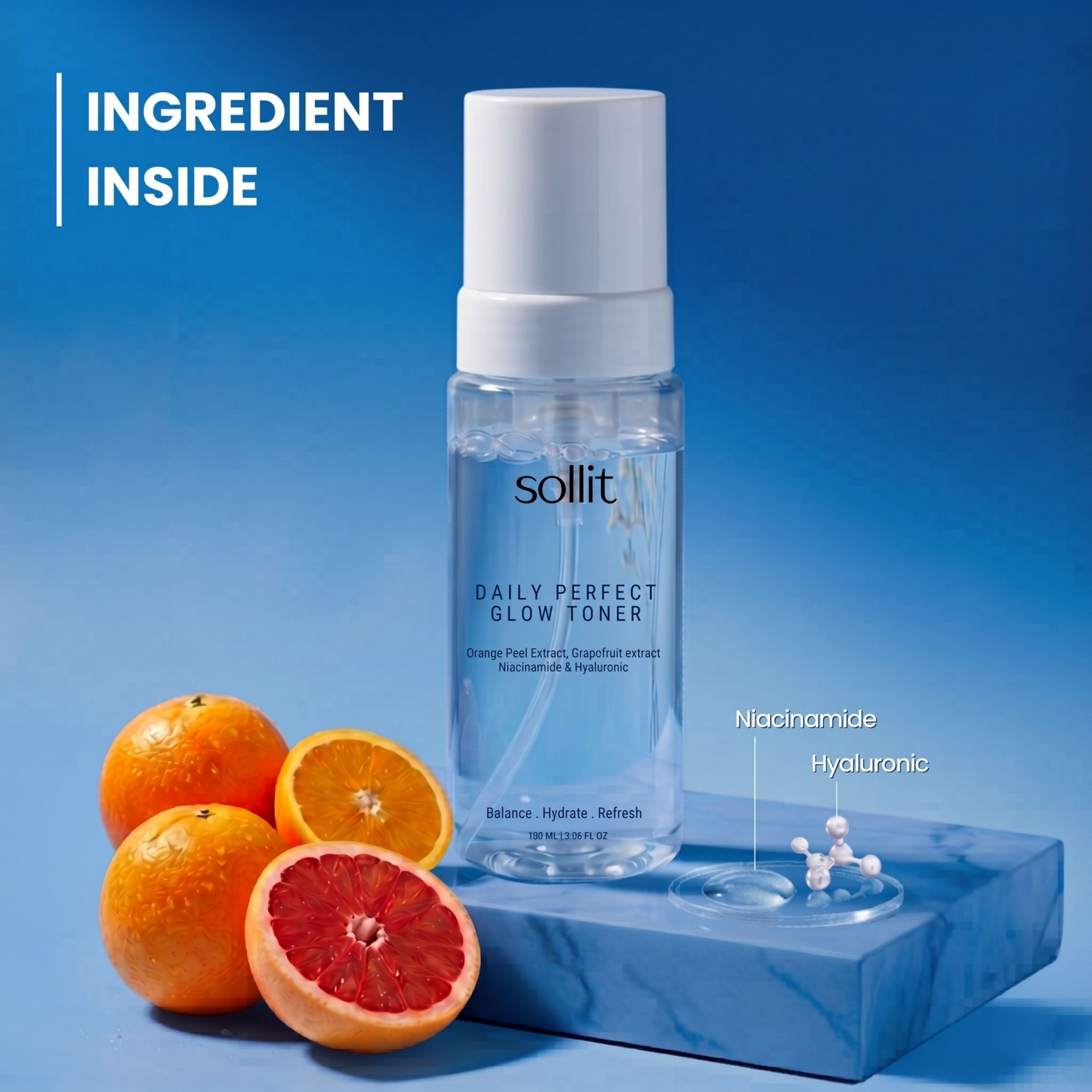 Sollit Daily Perfect Glow Toner | Orange Peel, Grapefruit & Cucumber Extract | Niacinamide & Hyaluronic Acid Toner | Hydrating & Refreshing Face Toner | 100ml