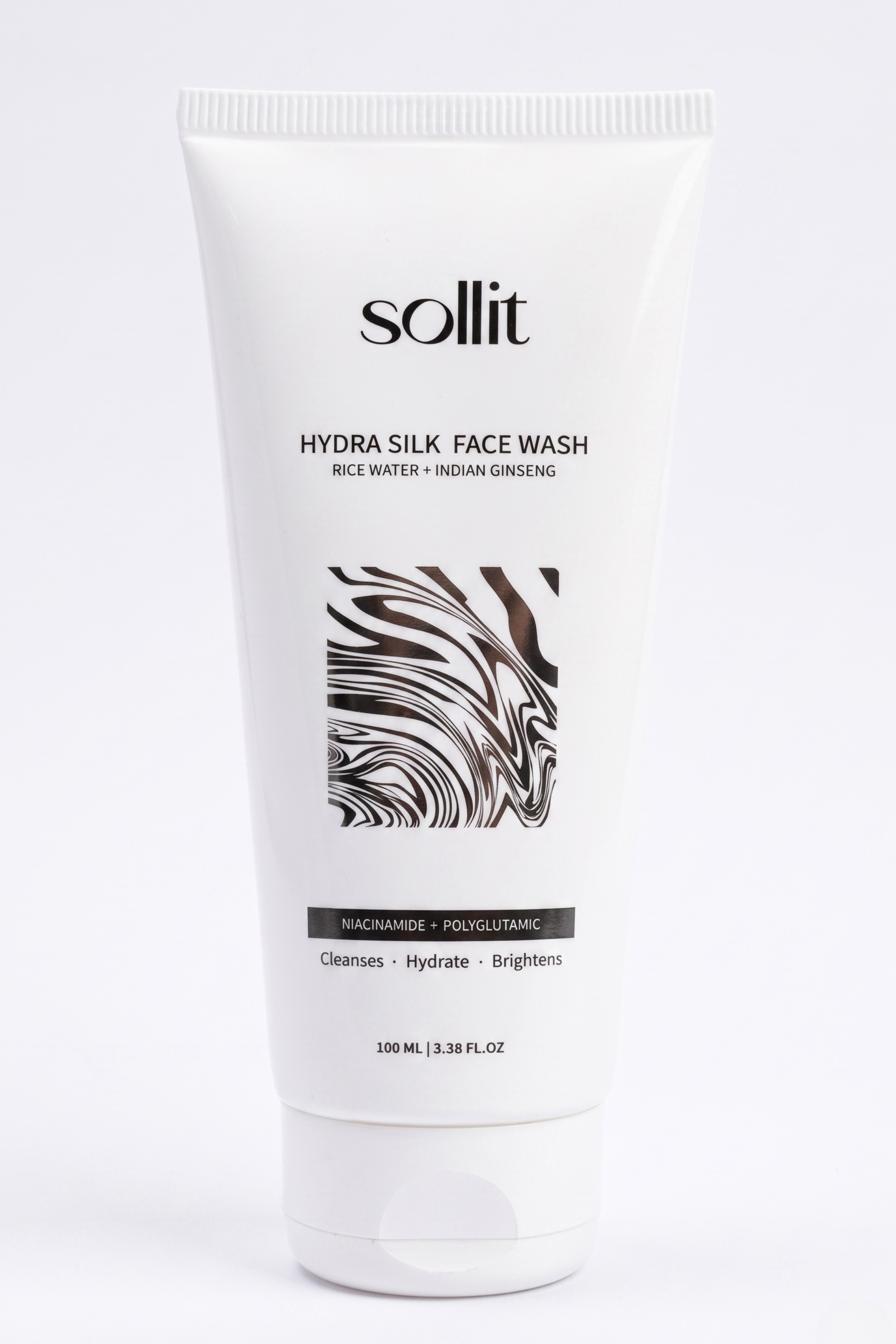 Sollit Hydra Silk Face Wash with Rice Water & Indian Ginseng | Niacinamide + Polyglutamic Acid Face Cleanser | Hydrating & Brightening Face Wash | 100ml