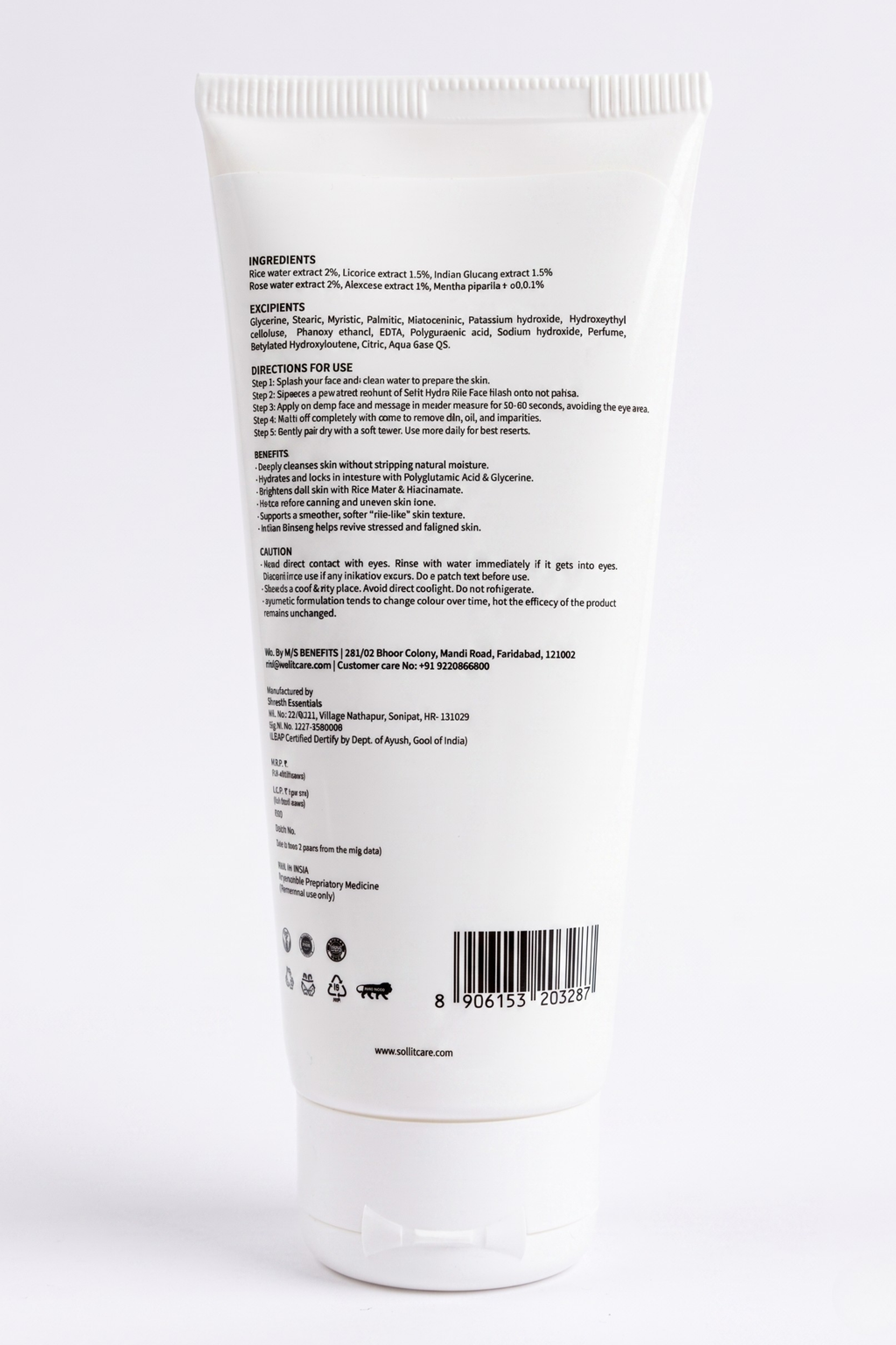Sollit Hydra Silk Face Wash with Rice Water & Indian Ginseng | Niacinamide + Polyglutamic Acid Face Cleanser | Hydrating & Brightening Face Wash | 100ml
