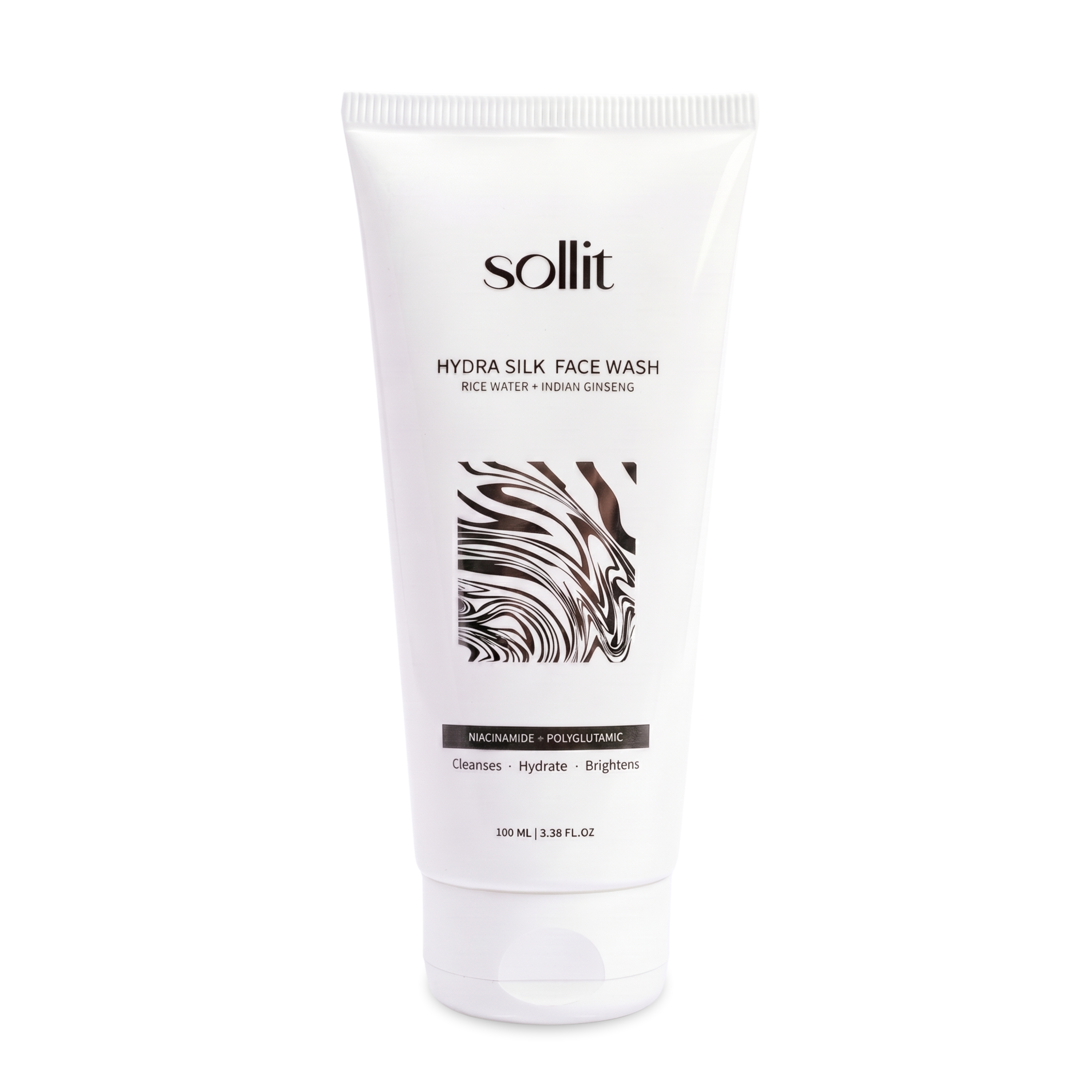 Sollit Hydra Silk Face Wash with Rice Water & Indian Ginseng | Niacinamide + Polyglutamic Acid Face Cleanser | Hydrating & Brightening Face Wash | 100ml