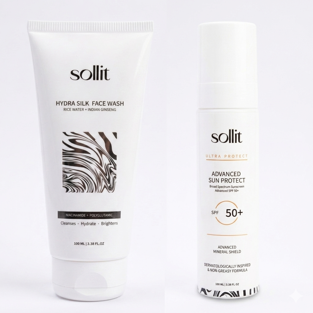 Sollit Cleanse & Protect Duo | Face Wash + SPF 50+ Sunscreen Spray | Daily Skin Protection Combo