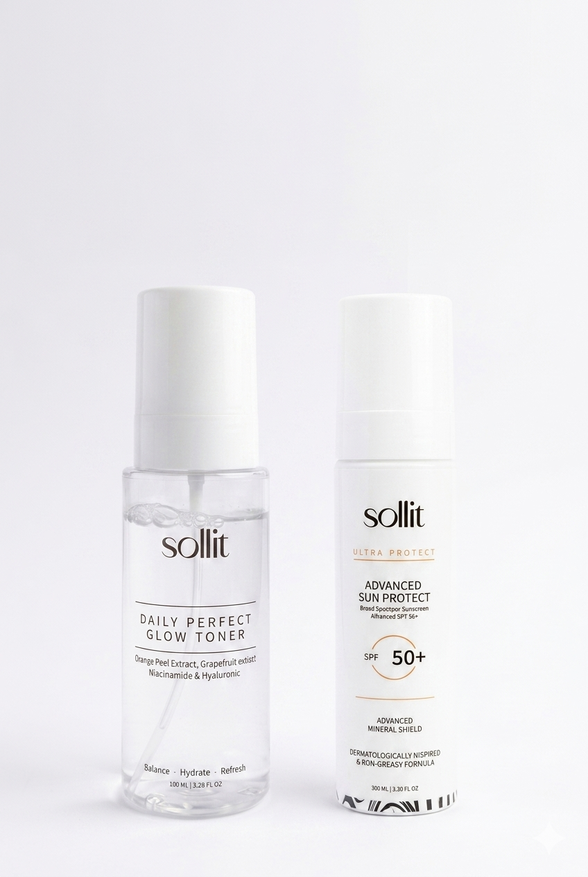 Sollit Glow & Shield Duo | Toner + SPF 50+ Sunscreen Spray | Hydrate, Refresh & Protect