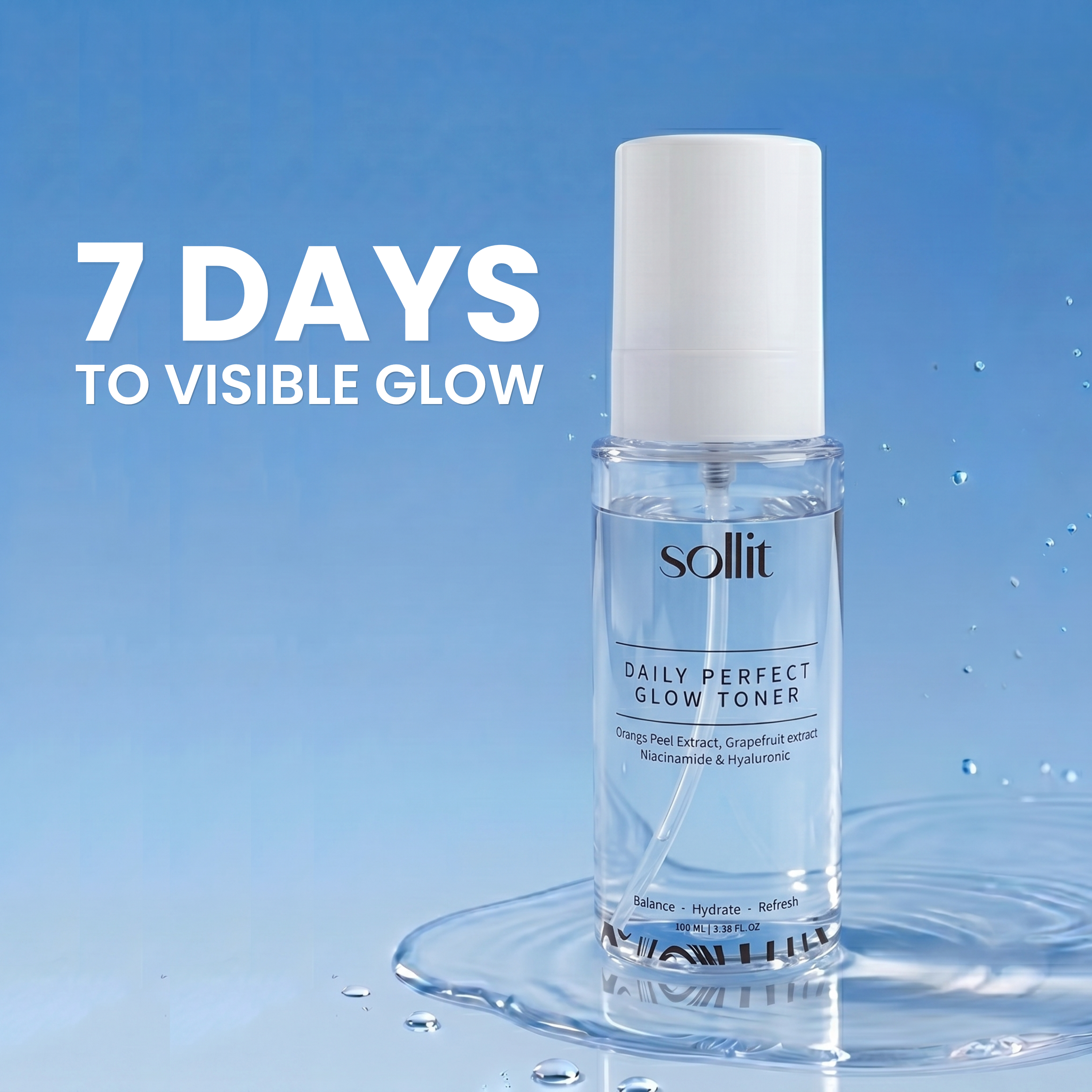 Sollit Daily Perfect Glow Toner | Orange Peel, Grapefruit & Cucumber Extract | Niacinamide & Hyaluronic Acid Toner | Hydrating & Refreshing Face Toner | 100ml