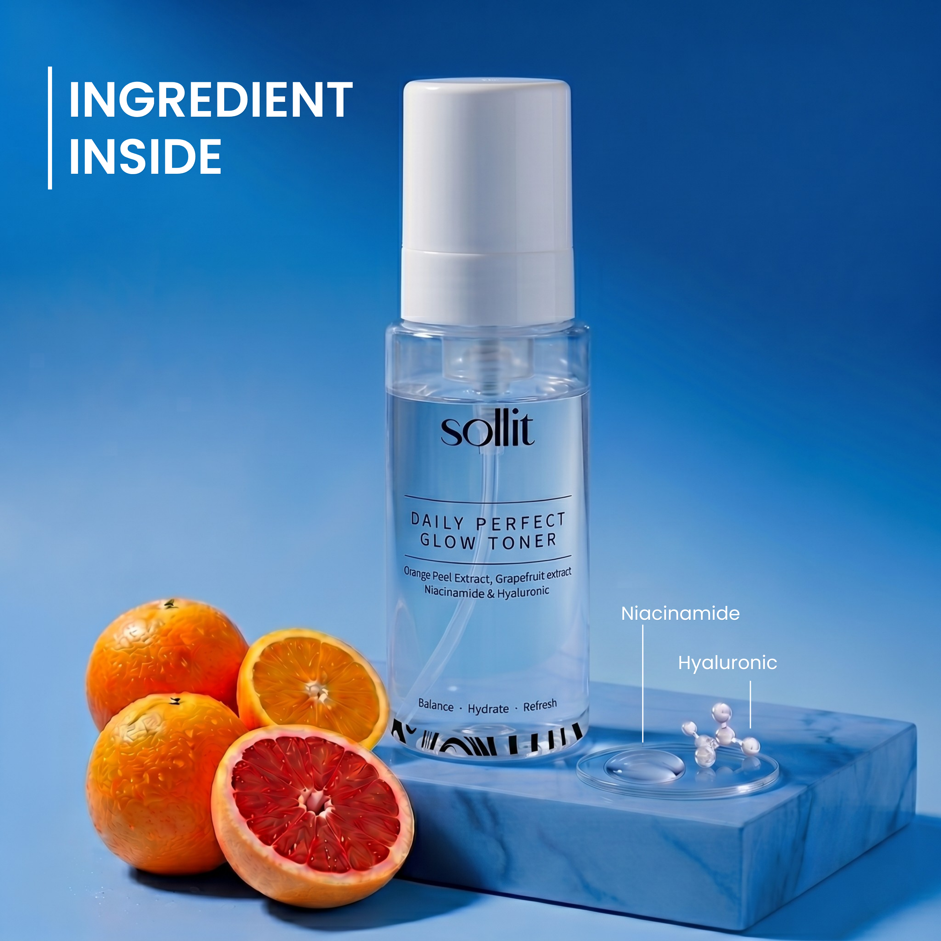 Sollit Daily Perfect Glow Toner | Orange Peel, Grapefruit & Cucumber Extract | Niacinamide & Hyaluronic Acid Toner | Hydrating & Refreshing Face Toner | 100ml