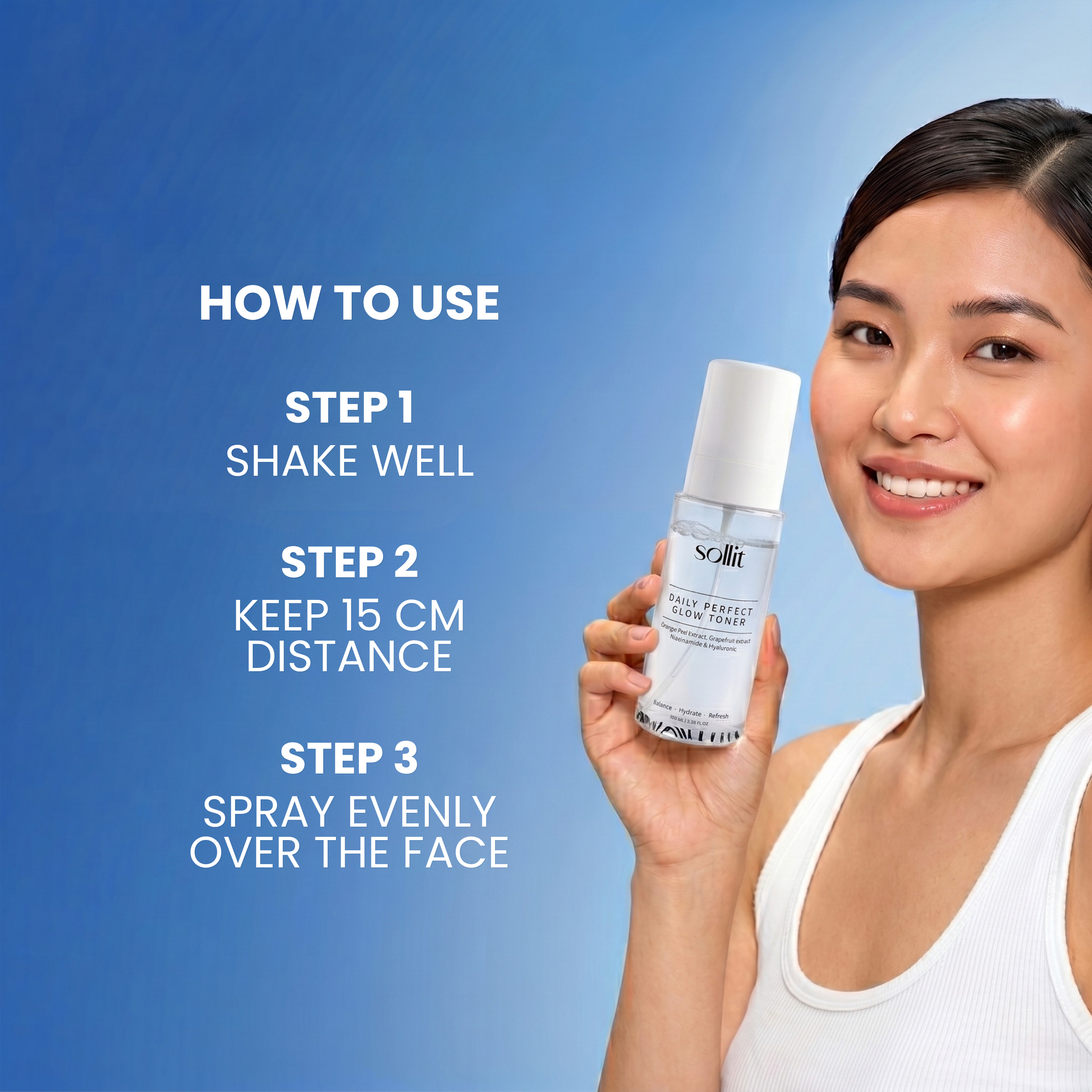 Sollit Daily Perfect Glow Toner | Orange Peel, Grapefruit & Cucumber Extract | Niacinamide & Hyaluronic Acid Toner | Hydrating & Refreshing Face Toner | 100ml